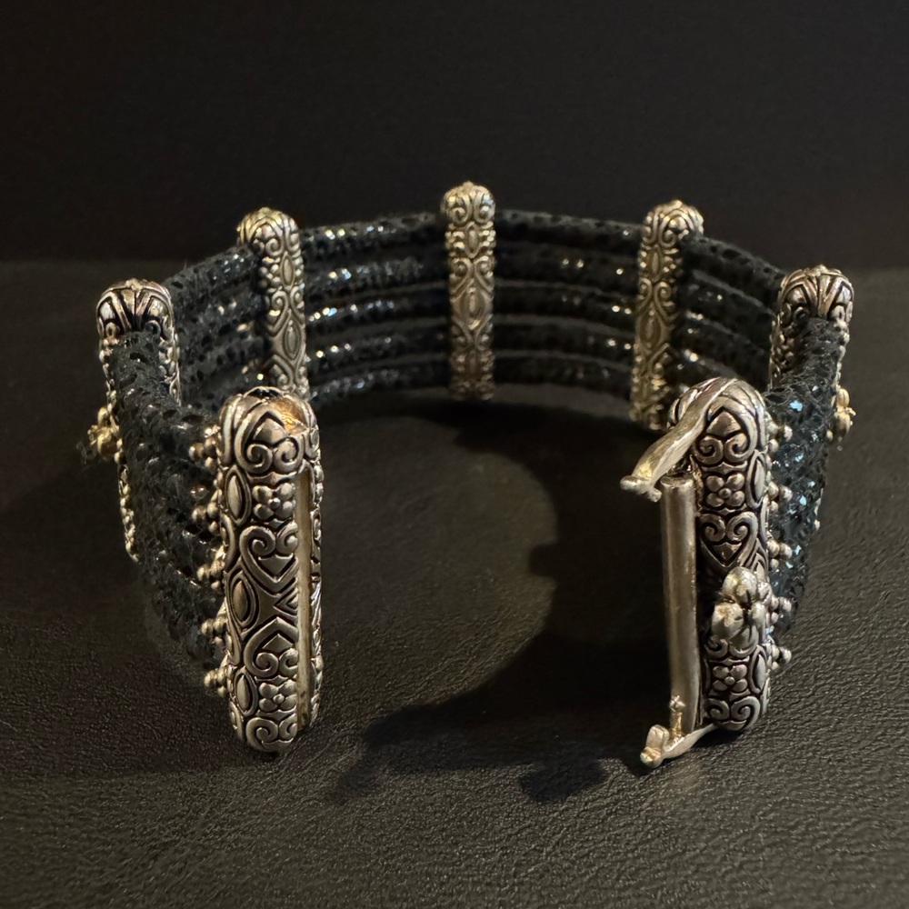 Barbara Bixby Sterling Silver and 18k Gold Leather Bracelet - Picture 5 of 12